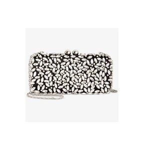 INC East West crystal embellished satin clutch minaudiere shoulder bag BLACK (U)
